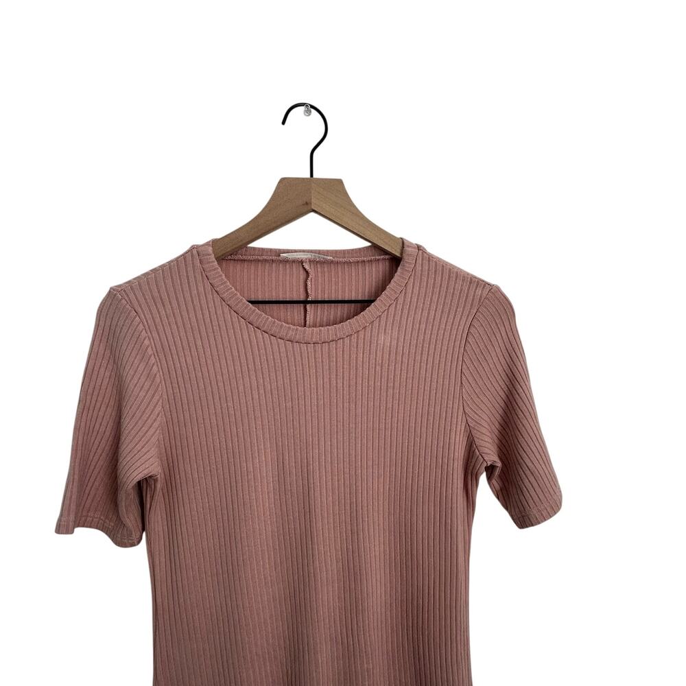 Reformation Iggy Short Sleeve Tencel Ribbed Dusty Pink T shirt Mini Dress Size M - Picture 4 of 8